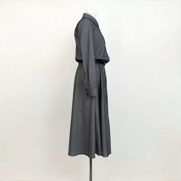 Vintage 90’s Micro Houndstooth Plaid Button-Front Midi Dress | Size M - Picture 3 of 8